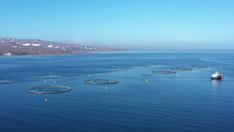 aerial footage farm salmon fishing in norway