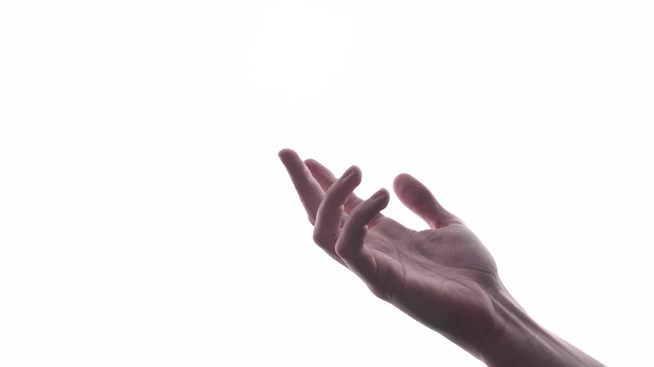 la mano de la pareja junta - la mano del hombre alcanzando y esperando la mano de las novias en fondo blanco