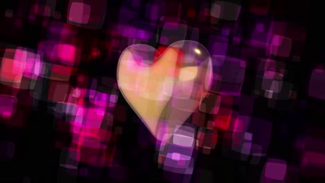 3d golden shining heart rotating in loop on animated red and purple bokeh background