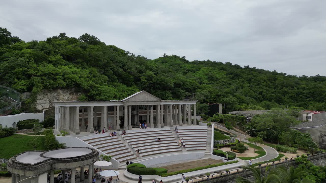 Greek Parthenon in Zihuatanejo. Public museum of the state of Guerrero, Mexico. 4K drone shot