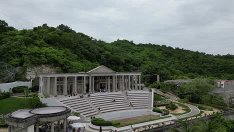 greek parthenon in zihuatanejo. public museum of the state of guerrero, mexico. 4k drone shot