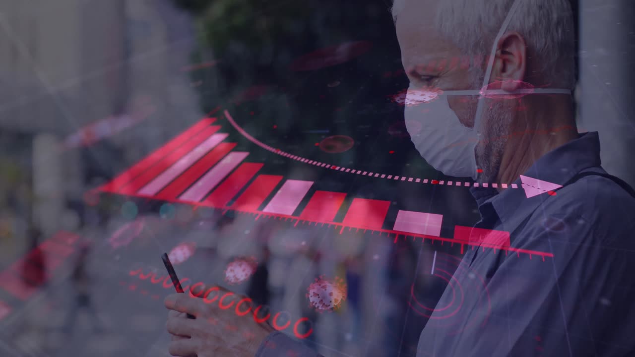 얼굴 마스크를 쓰고 있는 노인에 대한 데이터 처리 애니메이션