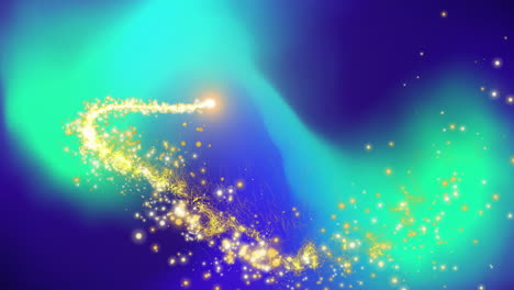 glowing particle trail animation over vibrant blue and green background