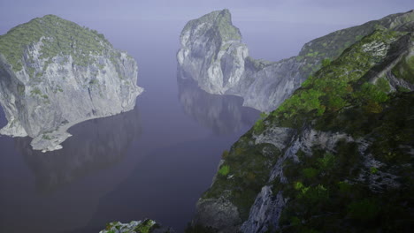 majestic cliffs and tranquil waters at dawn in a serene landscape
