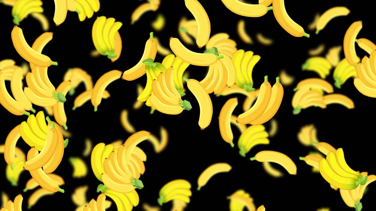애니메이트 된 바나나가 끊임없이 비를 내리고 있습니다.