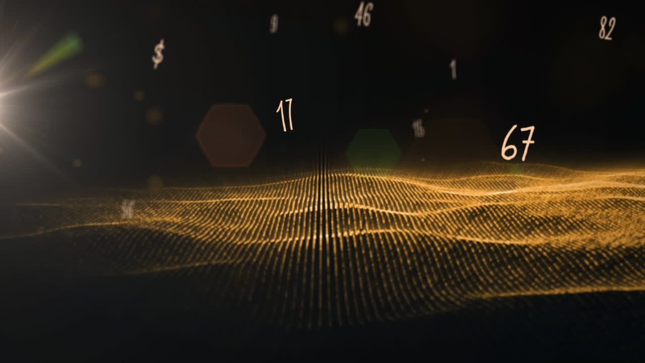 검은 바탕에 있는 숫자와 빛의 흔적의 애니메이션