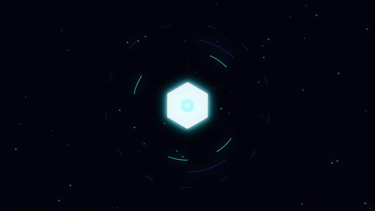 Leuchtendes hexagonales digitales Interface-Element auf dunklem Hintergrund