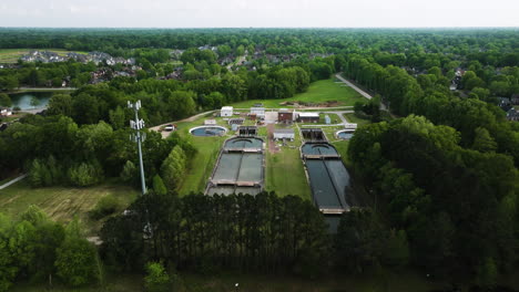 flying towards the collierville wastewater treatment plant in collierville, tennessee, usa