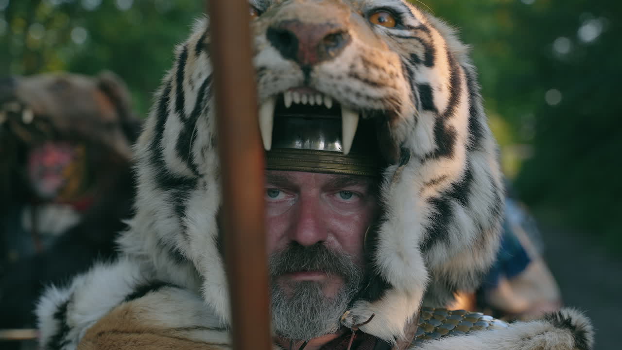 Roman Soldier in Tiger Helmet
