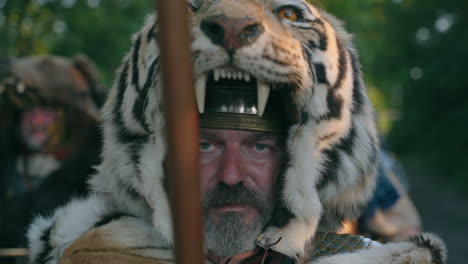 roman soldier in tiger helmet