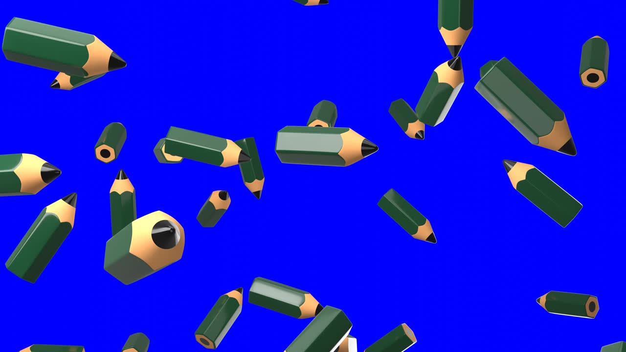 Pencils on blue chroma key background.