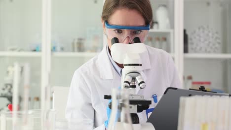 scientist conducting research with a microscope in a laboratory