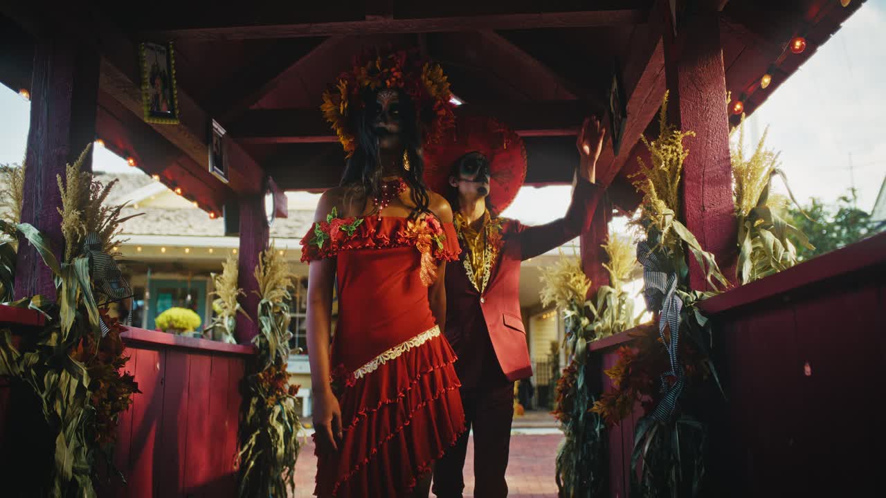 Day of the Dead Couple in a Wooden Bridge