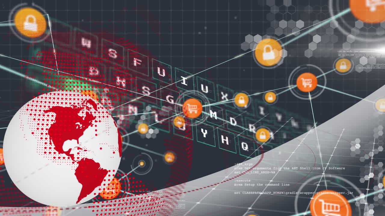 검은색 배경에 연결 네트워크와 함께 지구의 구성