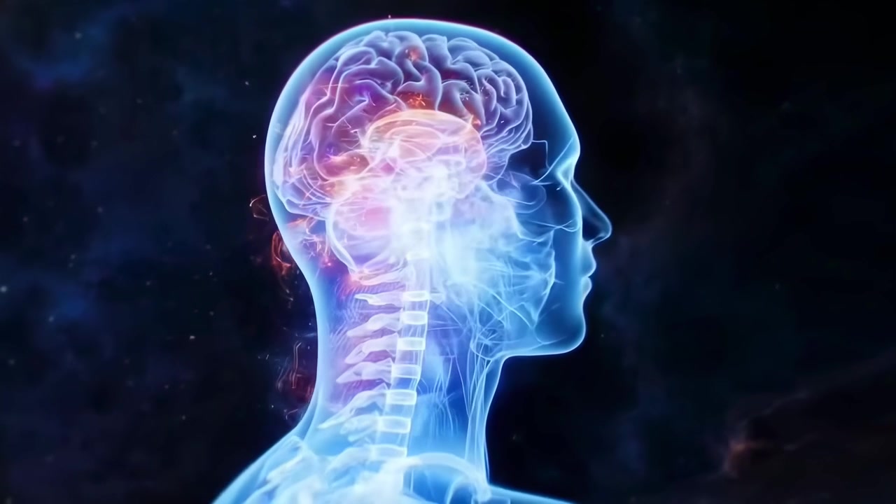 Cervello umano luminoso e sistema nervoso con connessioni neurali attive