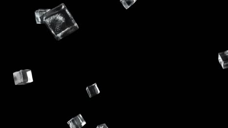 ice cubes falling on isolated black background