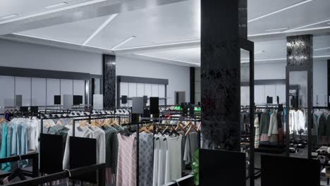 interior of brand new fashion clothes store