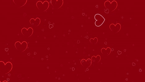 Animation-of-hearts-floating-over-red-background