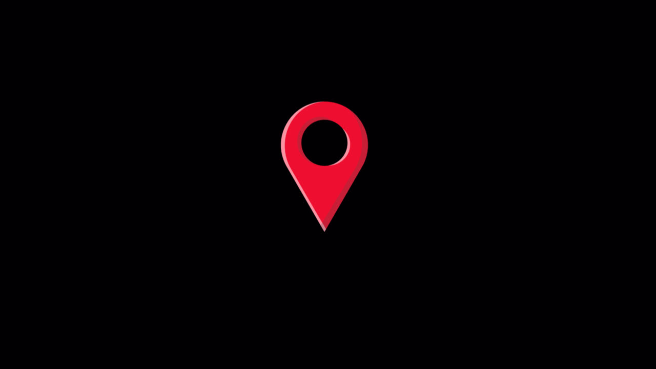 Icona animata di pin di localizzazione rosso su sfondo nero