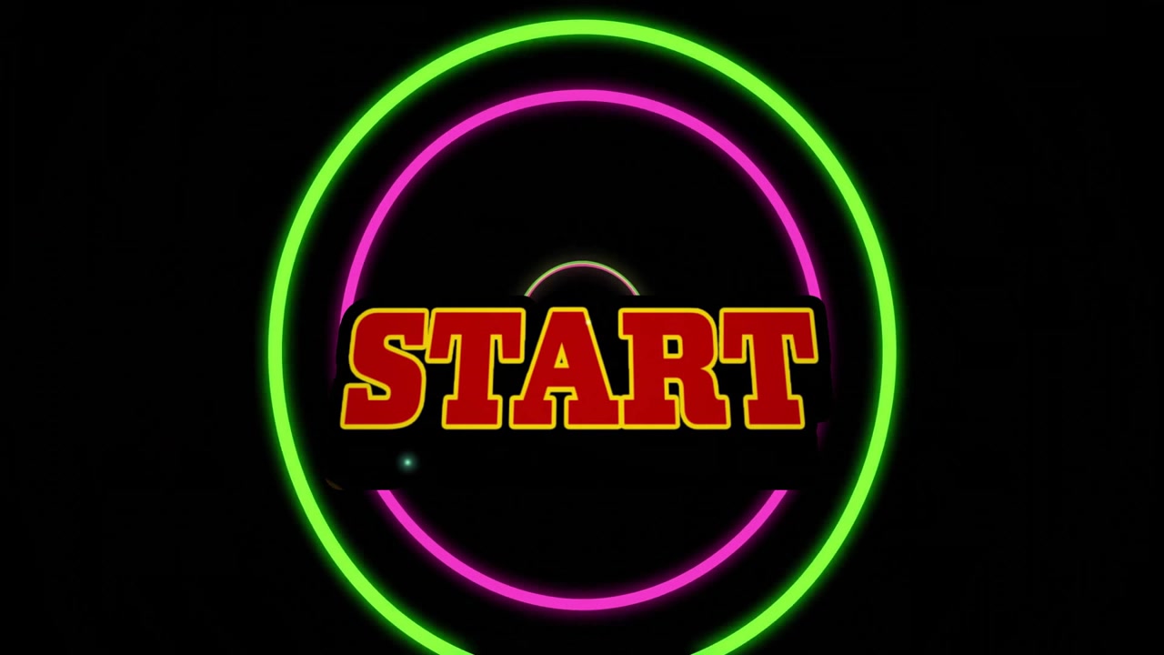 Neon arc glowing with START text animation on black background