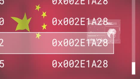 Animation-Von-Finanzdaten-Und-Grafiken-Auf-Bildschirmen-über-Der-Flagge-Chinas