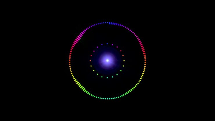 4K cirkel audio equalizer baggrund. Musik kontrolniveauer. Flerfarvet og loopbar. Bevægelig grafik og baggrundsanimation