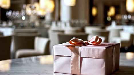a beautifully wrapped gift on a marble table