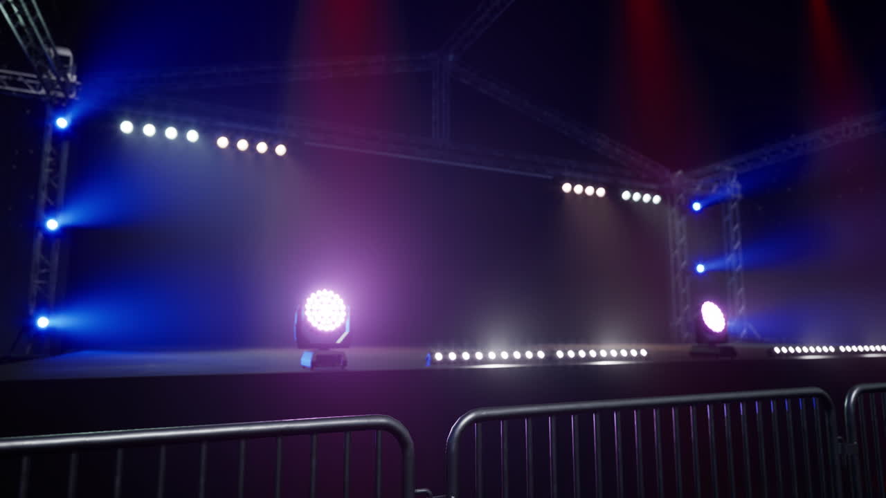 Lighting setup for a performance stage with colorful illumination effects
