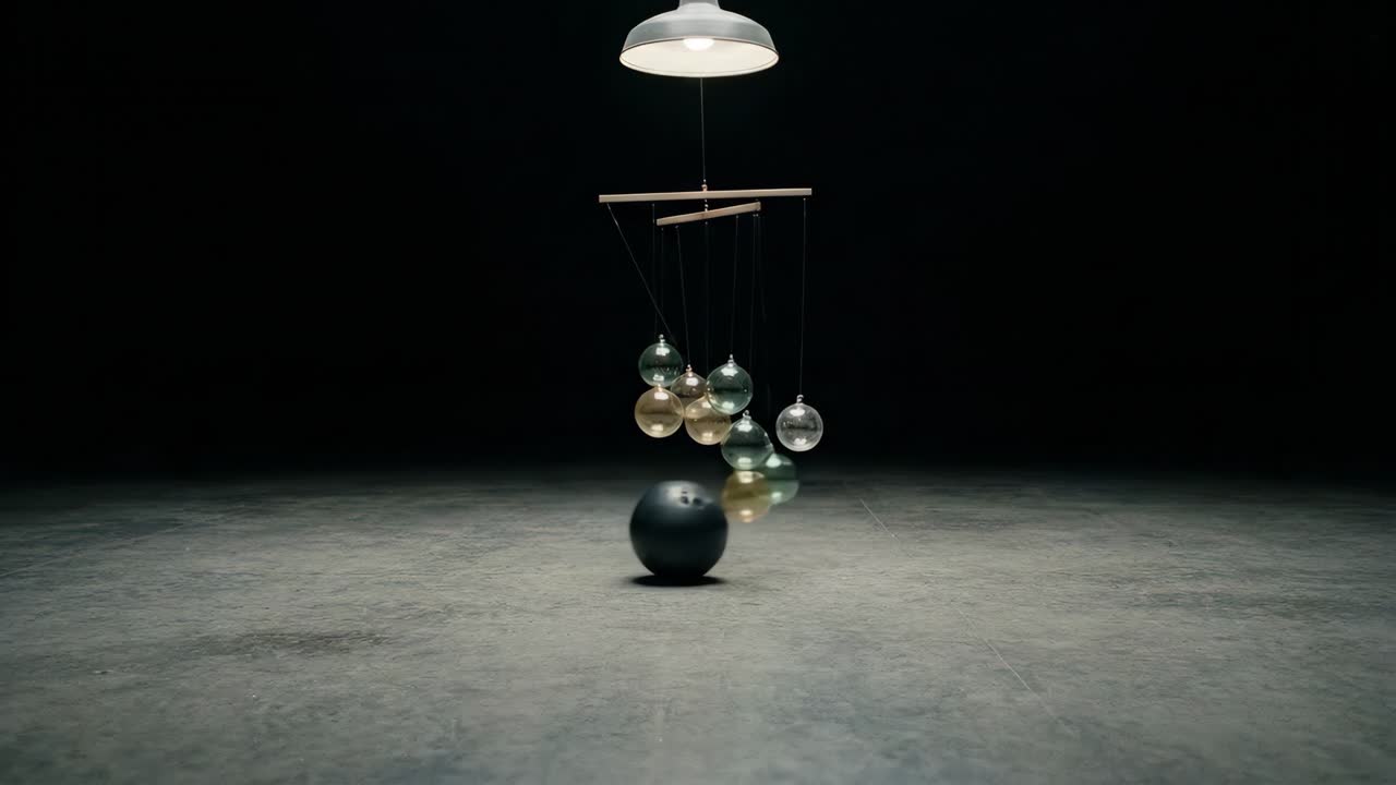 Bowlingkugel zerschmettert Glas-Mobile in Zeitlupe
