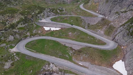 classic switchbacks of the tremola mountain pass, alternating sharply along slope