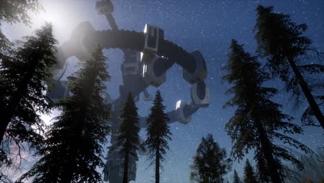 ovni sobrevolando un bosque por la noche