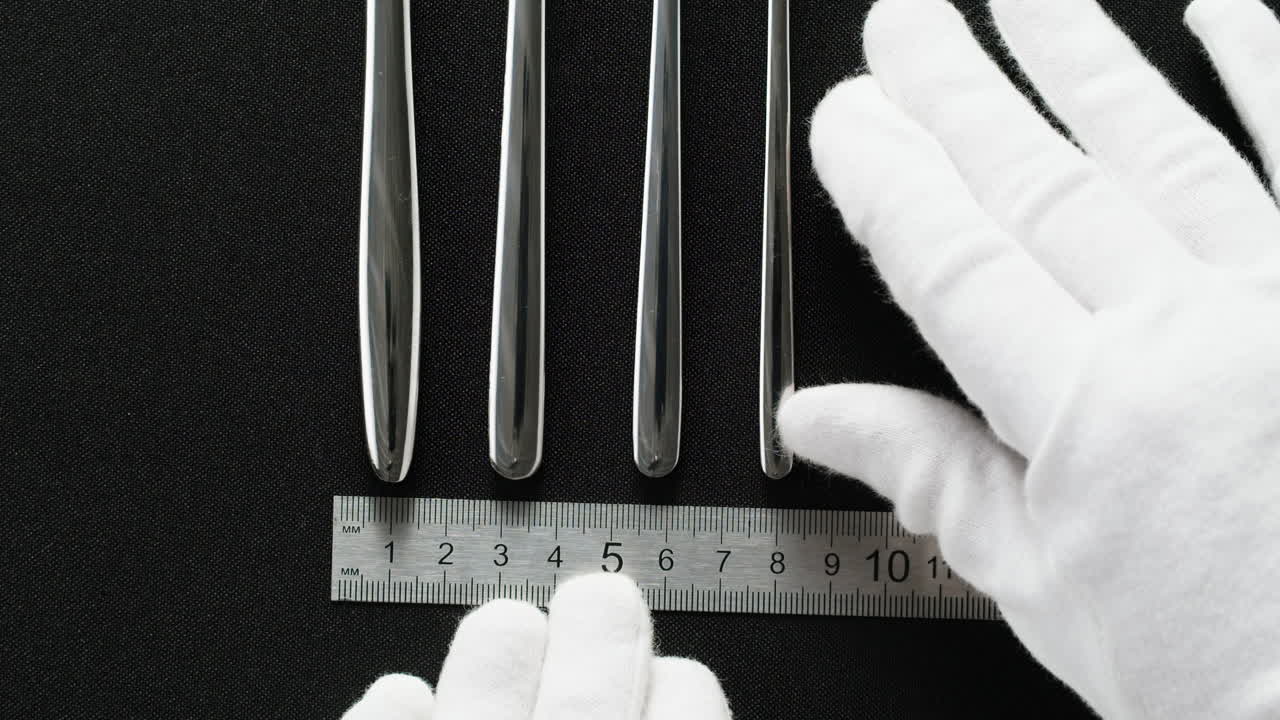 Measuring Cutlery Set with Ruler and White Gloves
