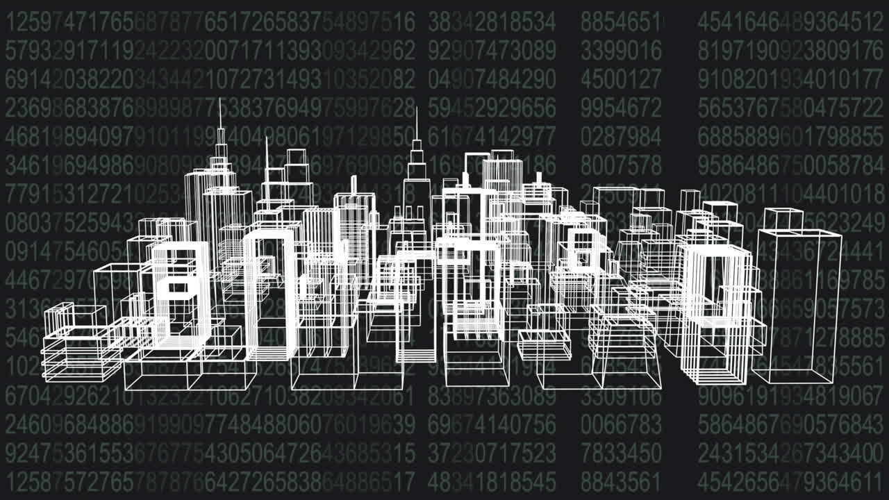 3D model of a city with tall buildings