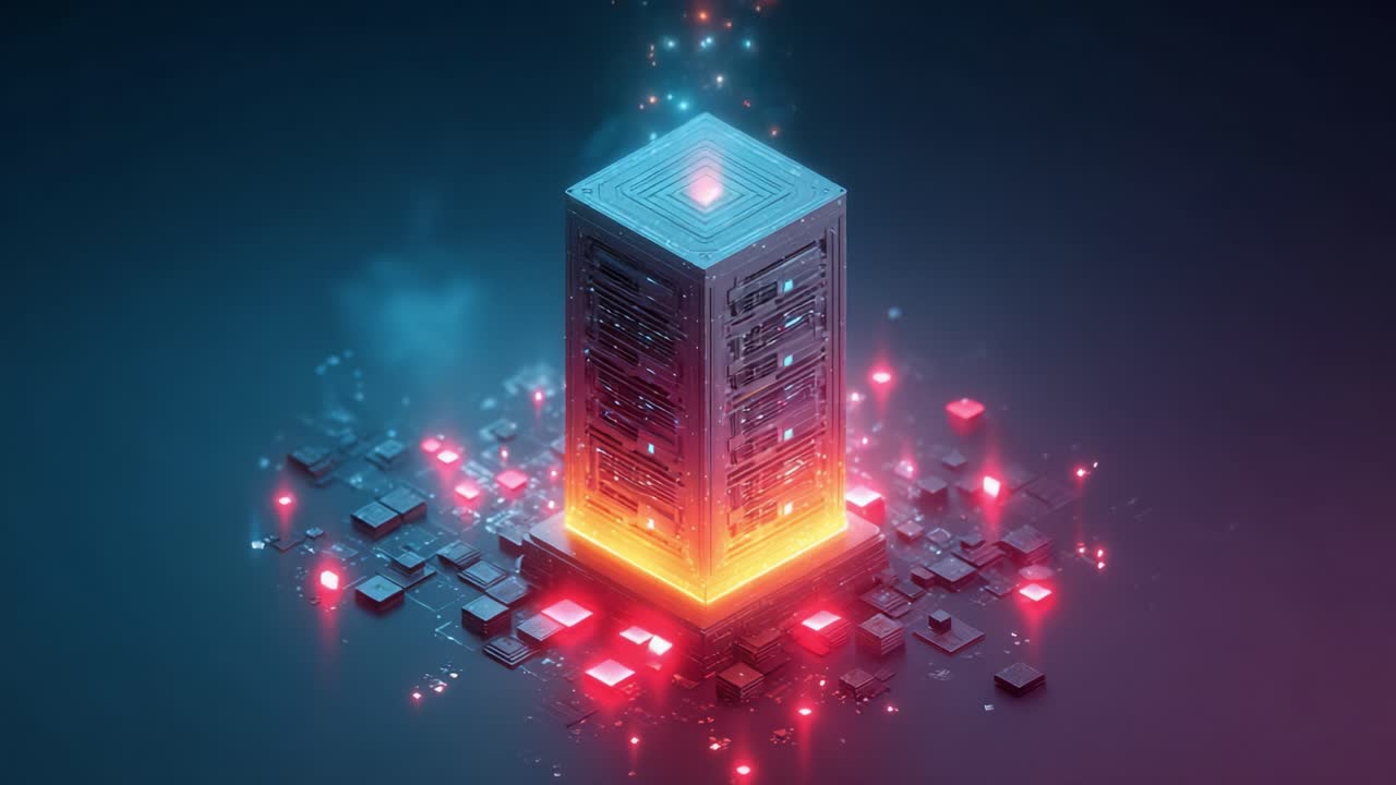 A Stunning Visual Representation of a Modern Data Center Illuminated by Vibrant Colors, Showcasing Advanced Technology and Digital Connectivity in an Artistic Design