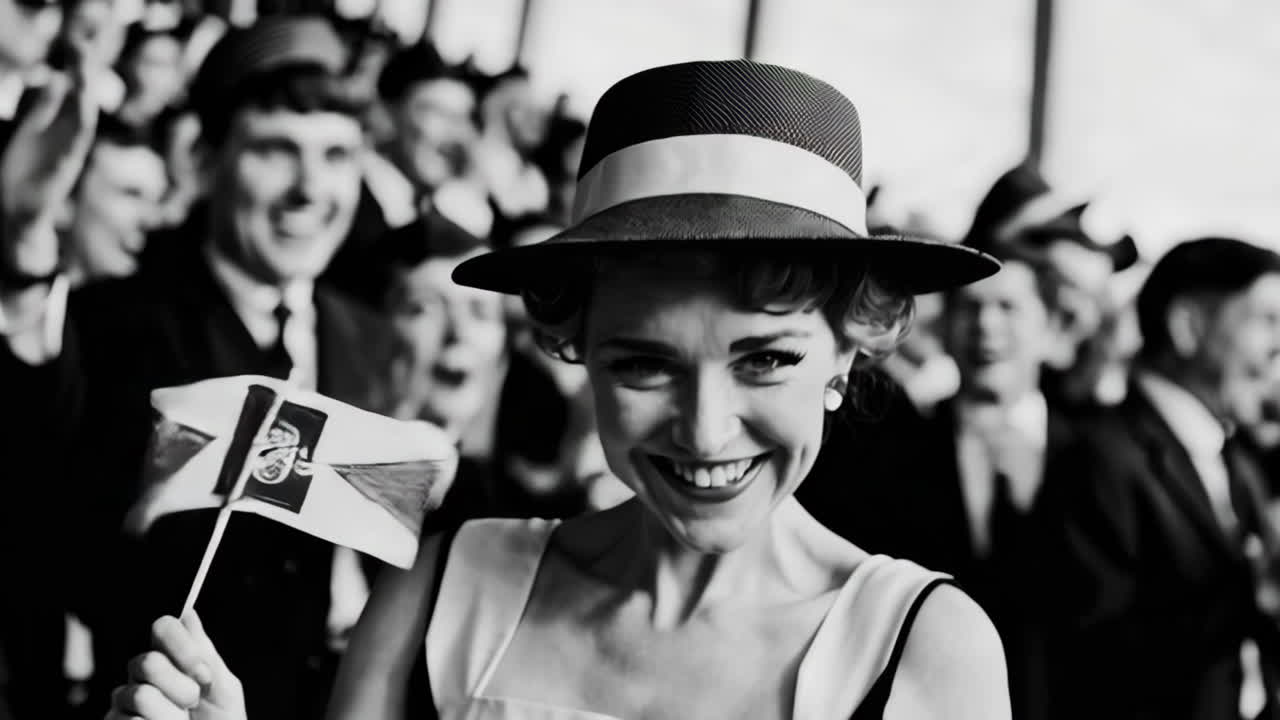 빈티지 군중이 축하하고 있습니다.