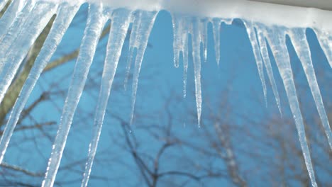 pointy ice stalactites melting under sunlight