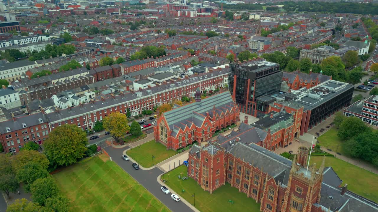 Wide advancing aerial video of Queen's University, Belfast and the surrounding area. Produced in 4K, 60FPS and with Rec709 color