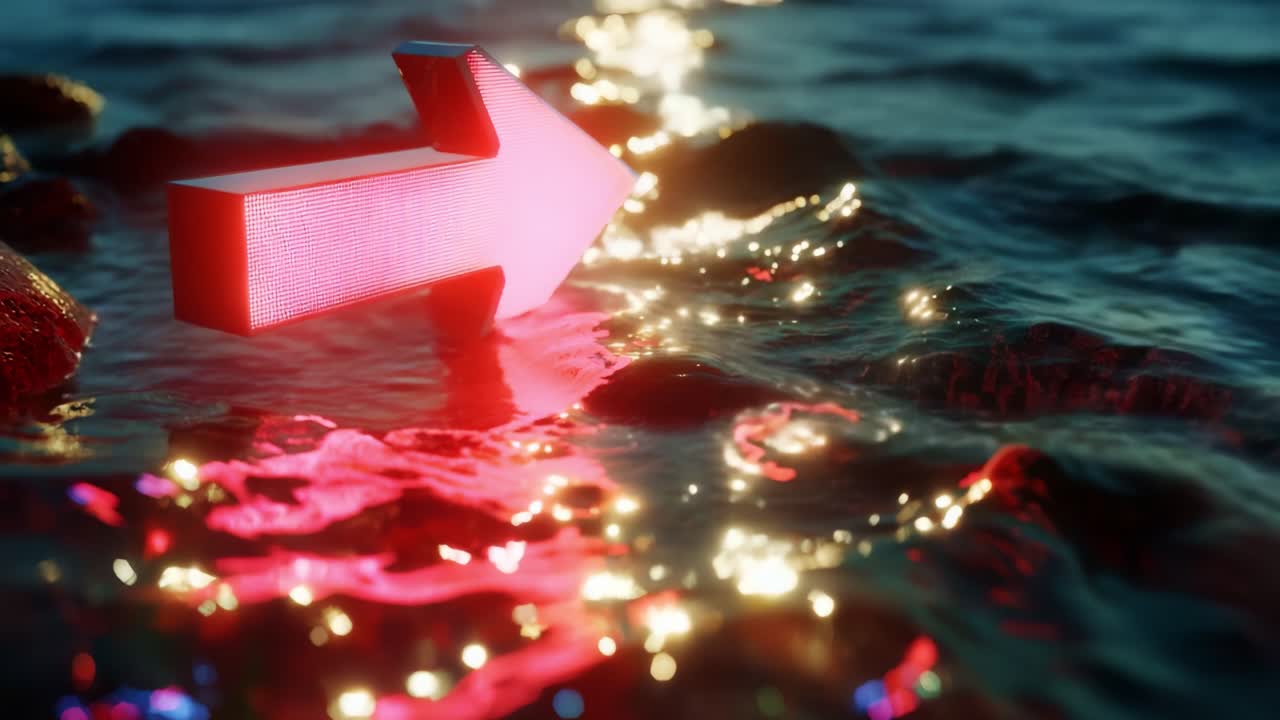 A Vibrant Neon Arrow Illuminates Sparkling Waters, Reflecting Radiant Light On Rocks As It Guides The Eye Towards An Enigmatic Destination In A Serene Seascape Of Colorful Reflections