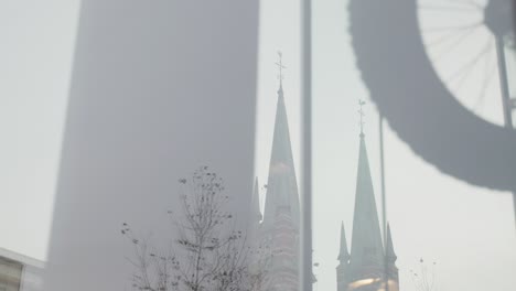 medieval antwerp towers tracking in the sky to bikeshop