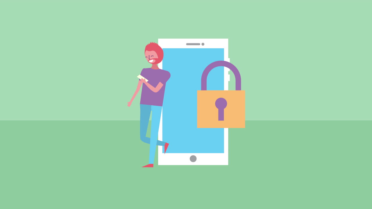 giovane con uno smartphone e un lucchetto