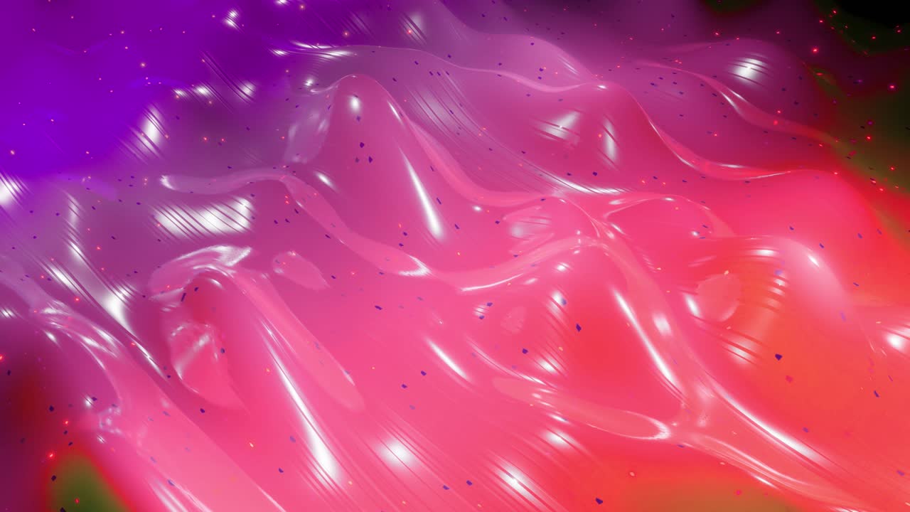 abstracto fondo festivo 3d como superficie de dulzura con hermosas olas se ejecuta en una superficie muy brillante y brillante con brillo brillante, chispas luminosas, gradiente de color púrpura rojo brillante. animación de bucle 4k