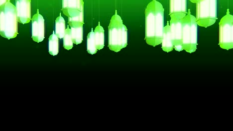 glowing celebration lantern hanging from ceiling on dark background. ramadan kareem islamic motion background. 3d loopable animation.