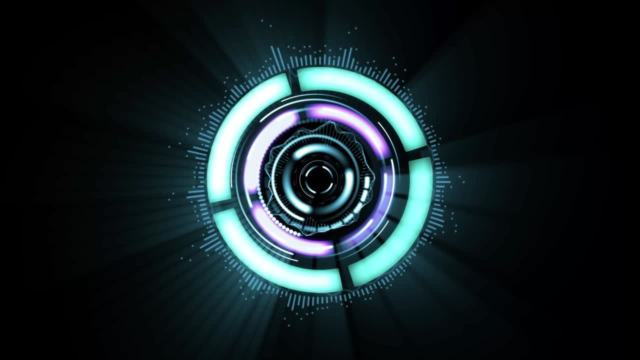 Futuristic energy sci-fi technological element with glowing shining bright effects, appearing and disappearing on black background. 4K animation