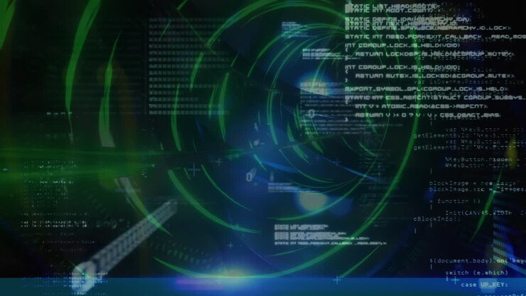 Glowing tunnel over data processing on blue background