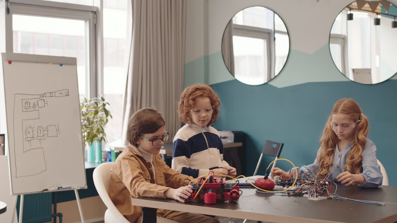 Caucasian Schoolchildren Having Science Lesson