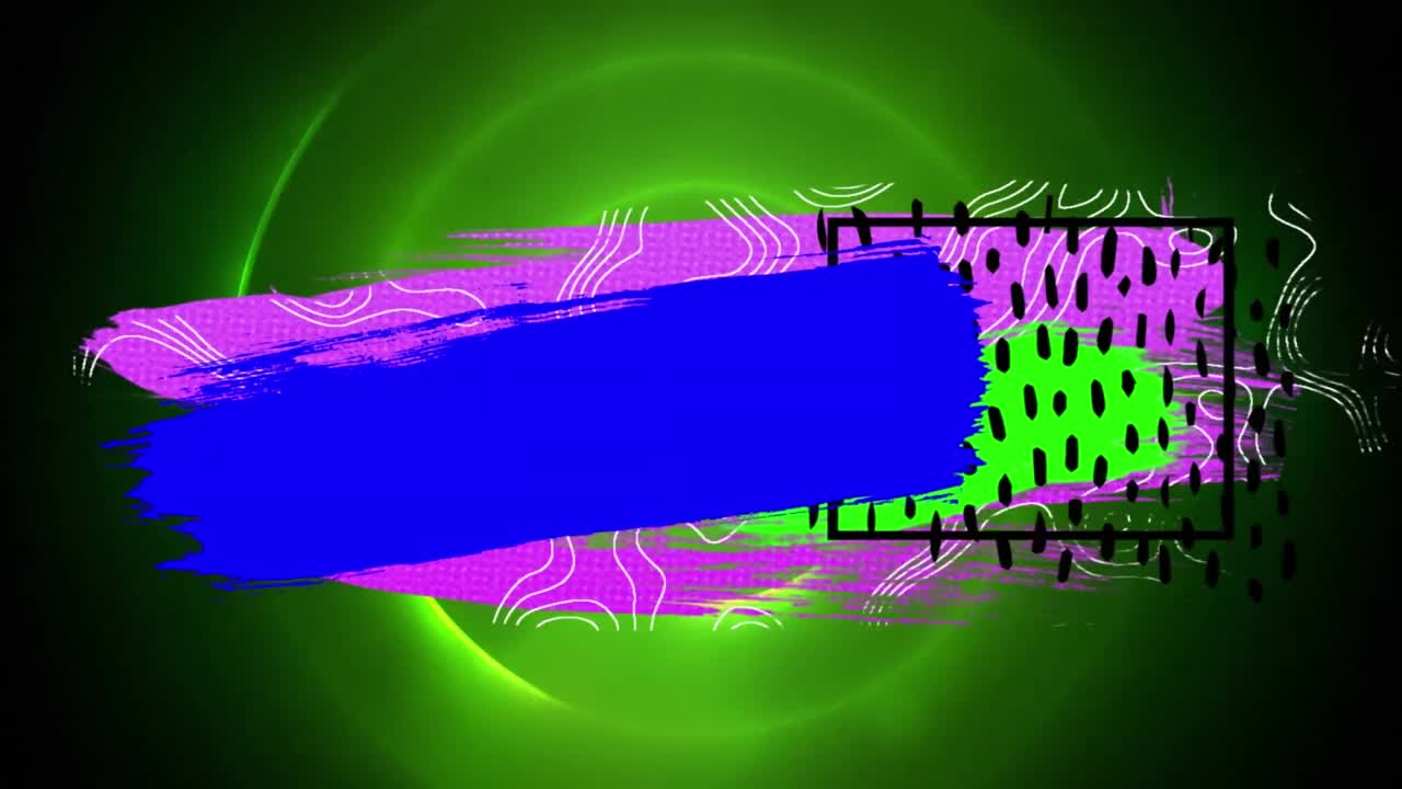 animación de formas abstractas coloridas sobre círculos verdes