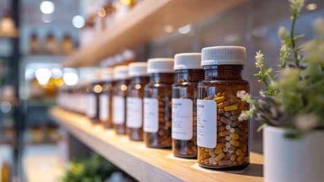 rows of medicine bottles on a shelf