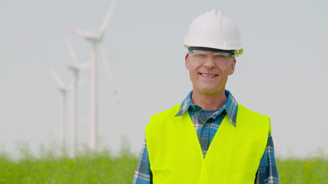 Technology Successful Engineer Against Windmills