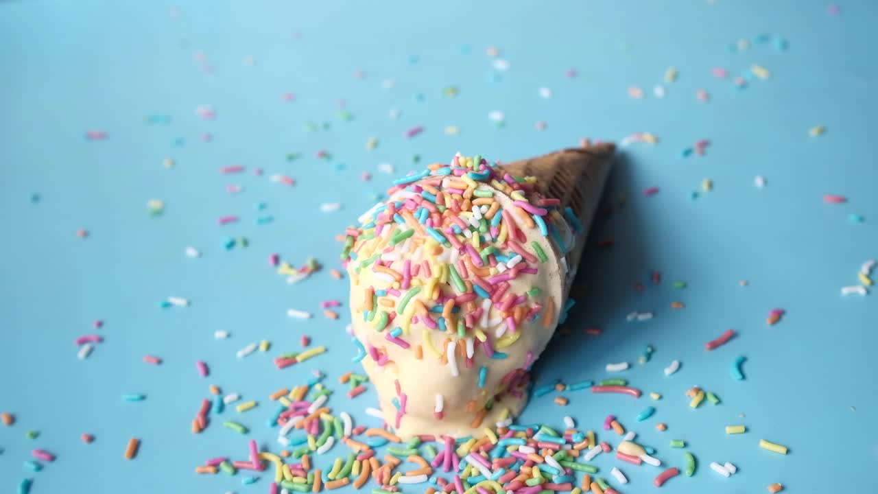 cono de helado derretido con salpicaduras