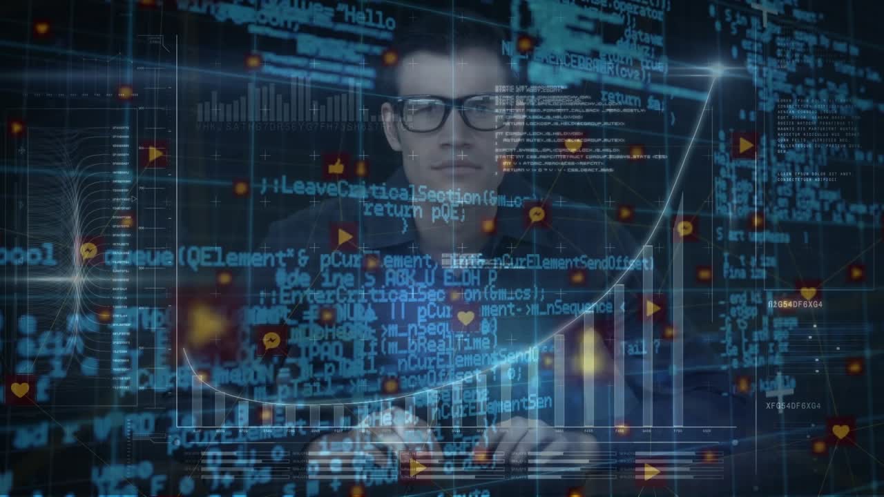 Animasjon av finansiell databehandling over forretningsmann